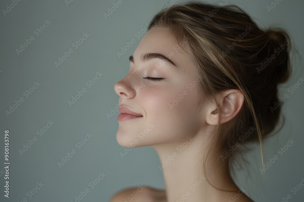 A close up of a girl's face with her eyes closed A close up of a girl's face with her eyes closed