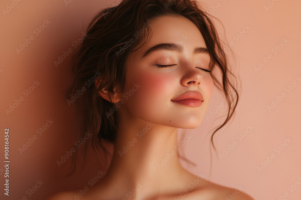 A close up of a girl's face with her eyes closed A close up of a girl's face with her eyes closed