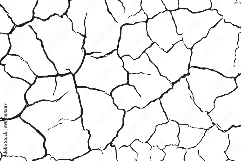 Vector and clip art pattern with many cracks and scratches. Cracked barren desert earth on background banner caused by drought from global warming.