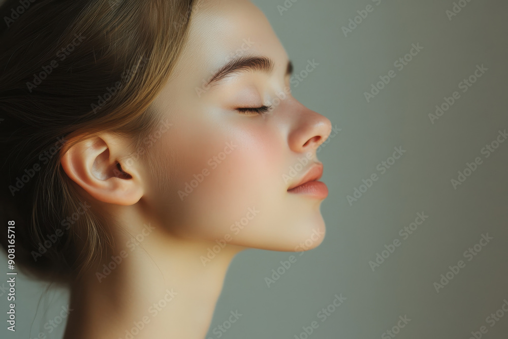 A close up of a girl's face with her eyes closed