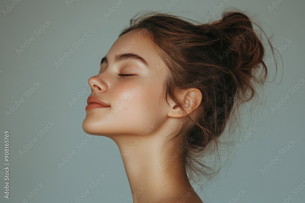 A close up of a girl's face with her eyes closed A close up of a girl's face with her eyes closed