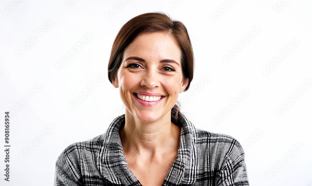 Close-up portrait of beautiful young happy smiling woman on white background Close-up portrait of beautiful young happy smiling woman on white background