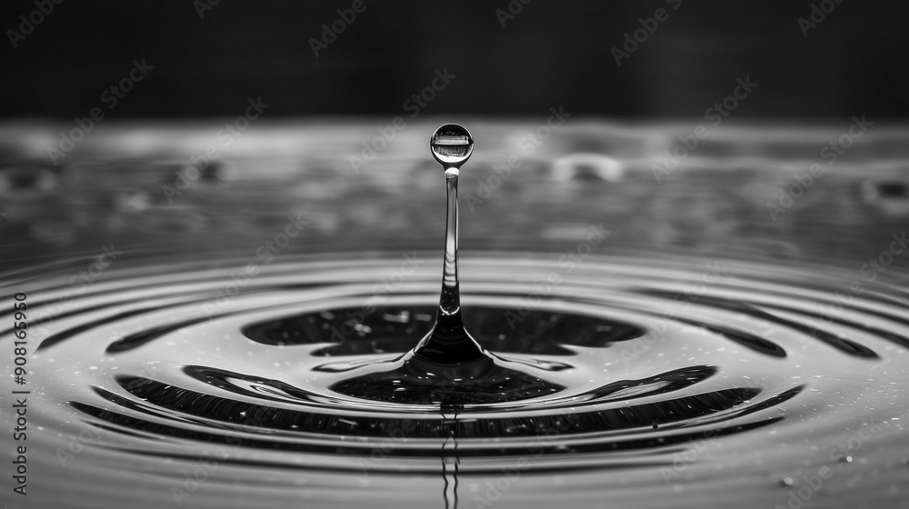 Black-and-white picture of water droplet with spoon piercing it Black-and-white picture of water droplet with spoon piercing it