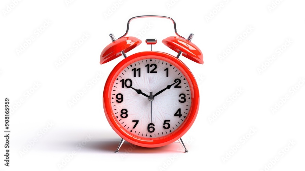 realistic 3d illustration of red alarm clock isolated on white background. Retro style clock realistic 3d illustration of red alarm clock isolated on white background. Retro style clock