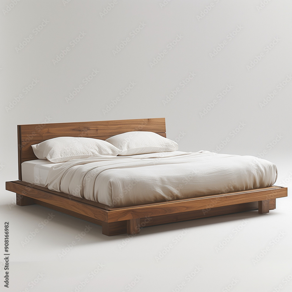 a bed with a wooden frame
a bed with a wooden frame