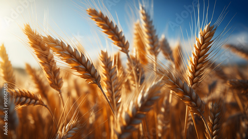 Close Up Ears of Wheat in Sunny Summer Day