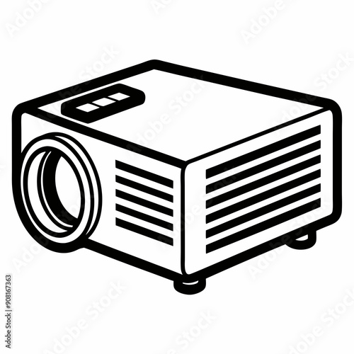 Minimalist Horizontal Projector Line Art - Black and White Vector Clipart on White Background