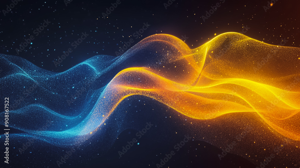 Fototapeta premium Blue luxury background with golden line decoration and curve light effect with bokeh, Innovation digital background electromagnetic wave background digital wave background information technolog