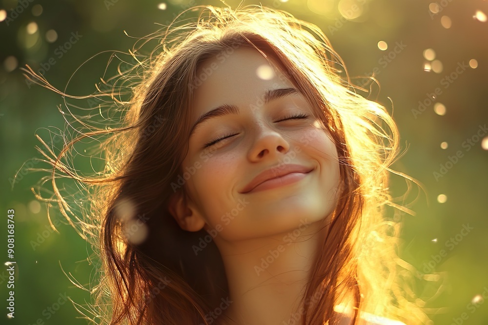 Photo of a girl who is happy and relaxed Photo of a girl who is happy and relaxed