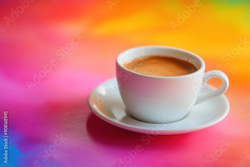 White Coffee Cup on Vibrant Multicolored Background