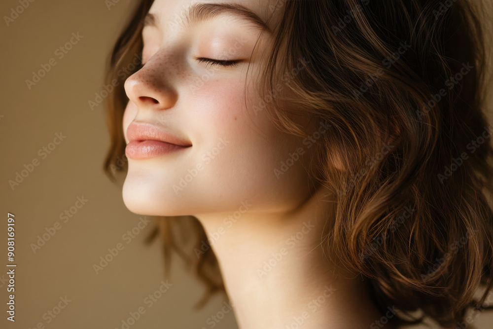 A close up of a girl's face with her eyes closed A close up of a girl's face with her eyes closed