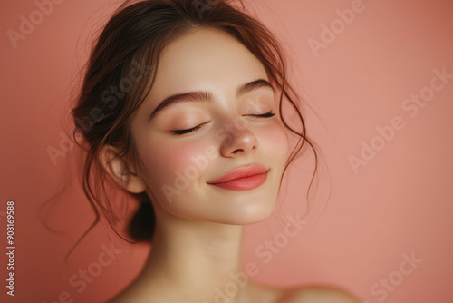 A close up of a girl's face with her eyes closed