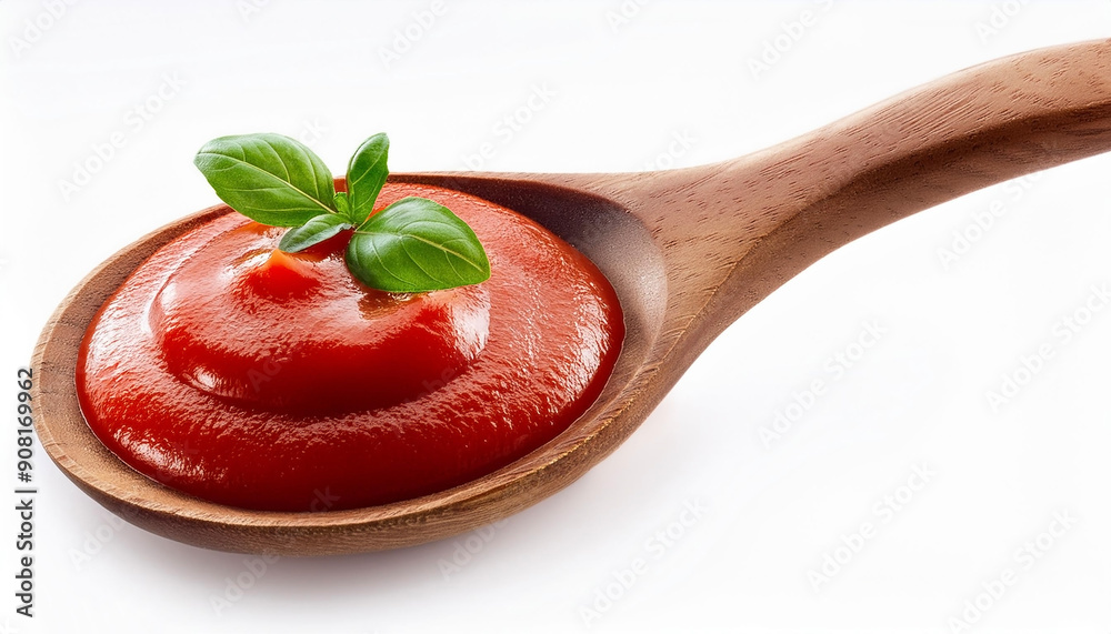 tomato sauce on a Wood Spoon isolated on white background tomato sauce on a Wood Spoon isolated on white background