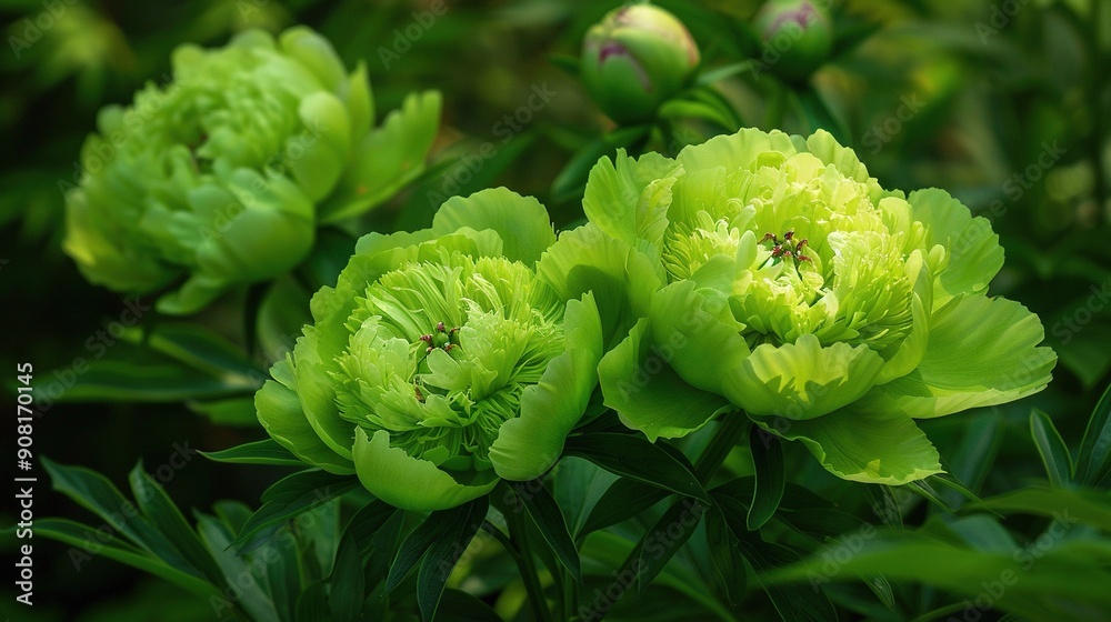 A close-up of a bouquet with green leaves in the foreground and lush greenery in the background A close-up of a bouquet with green leaves in the foreground and lush greenery in the background