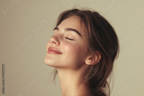 A close up of a girl's face with her eyes closed