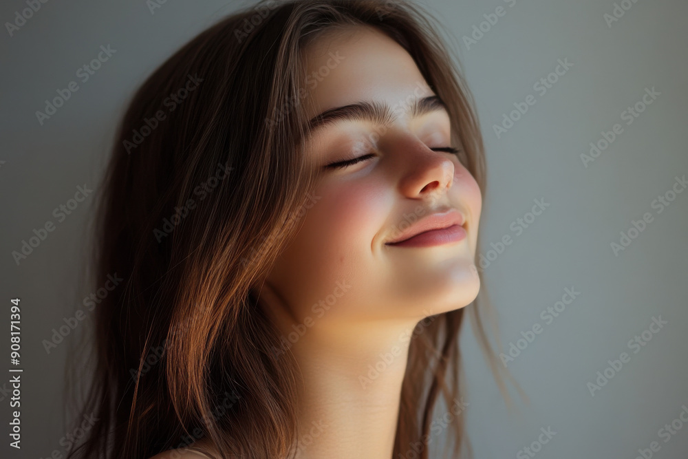Naklejka premium A close up of a girl's face with her eyes closed