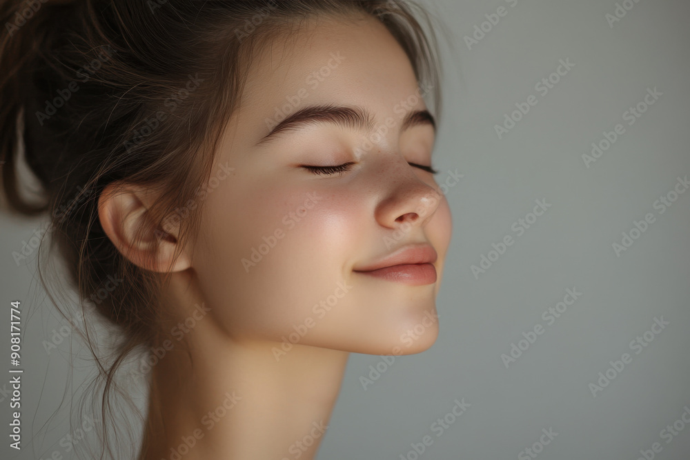 A close up of a girl's face with her eyes closed A close up of a girl's face with her eyes closed