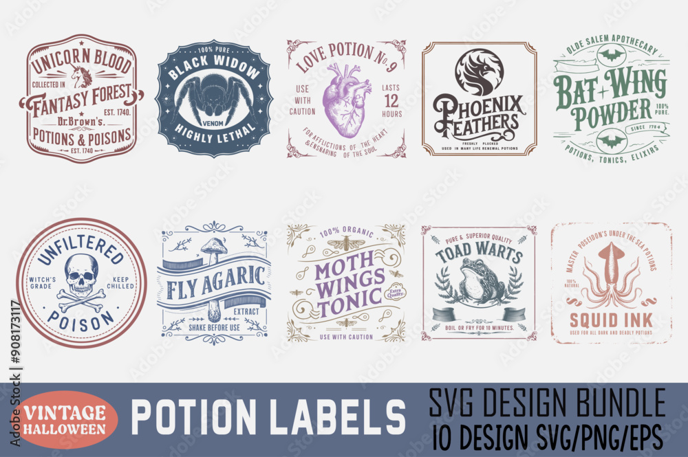 Obraz premium Vintage Halloween Potion Label Bundle