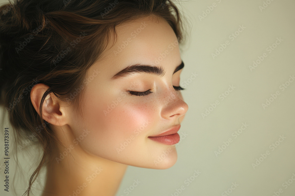 A close up of a girl's face with her eyes closed A close up of a girl's face with her eyes closed