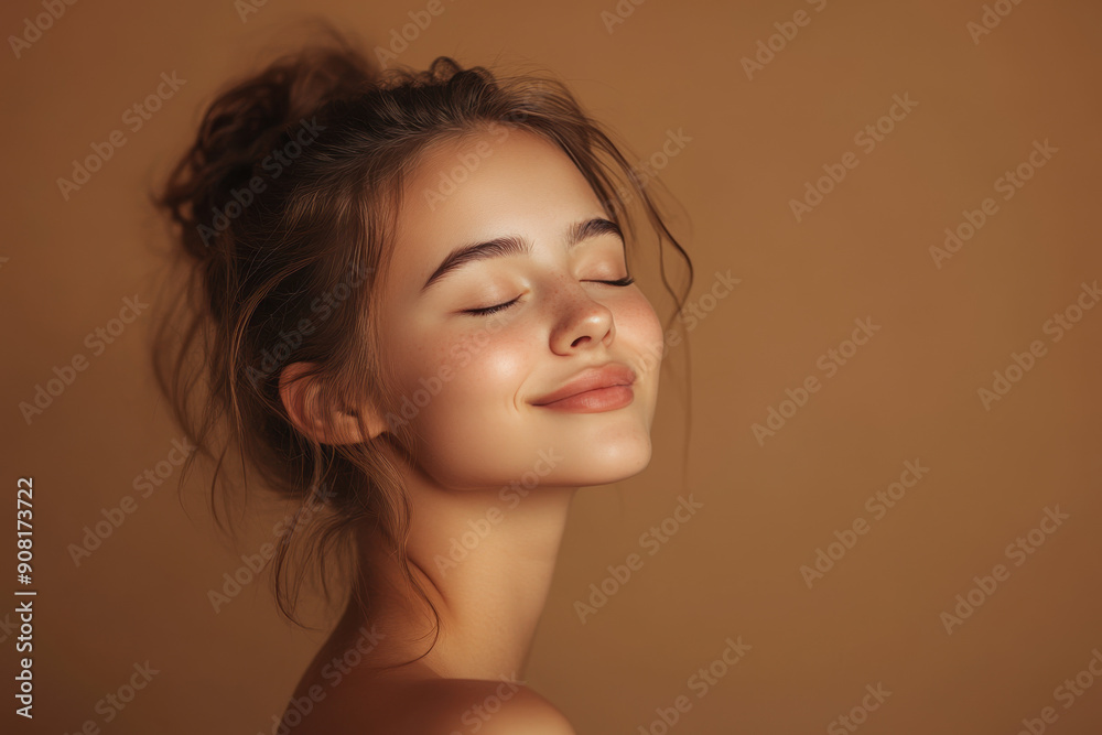 A close up of a girl's face with her eyes closed