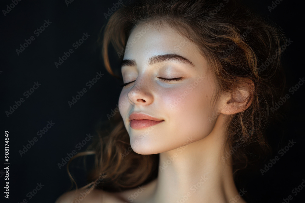 A close up of a girl's face with her eyes closed A close up of a girl's face with her eyes closed