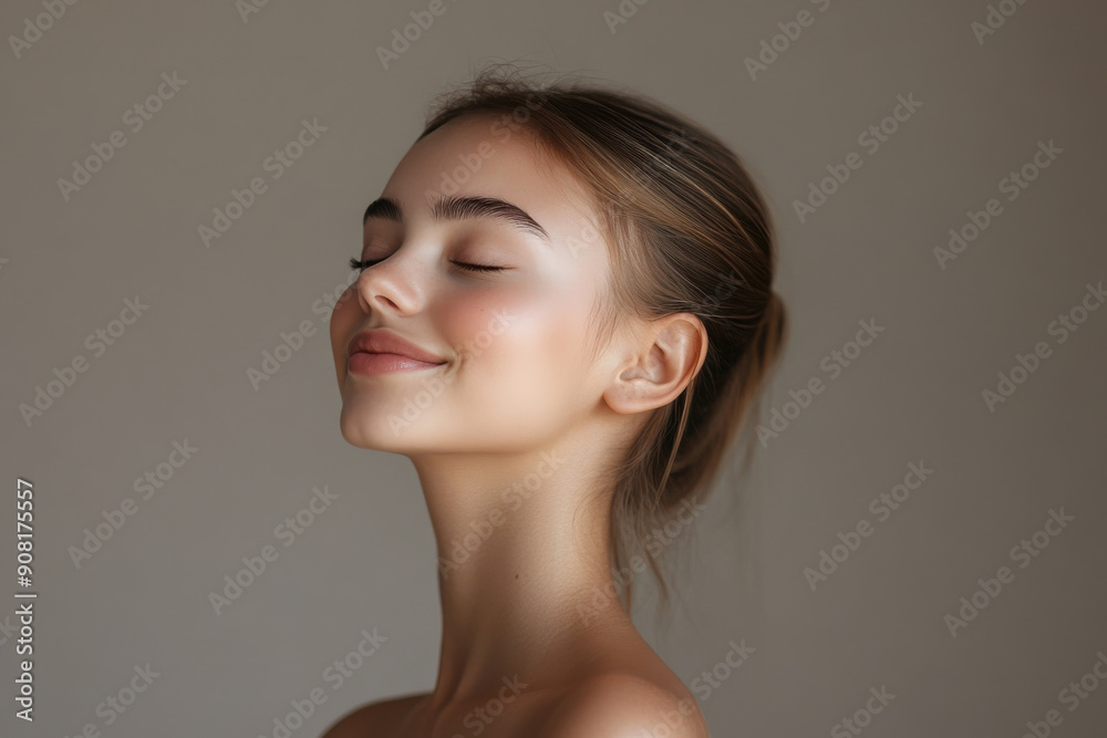 A close up of a girl's face with her eyes closed A close up of a girl's face with her eyes closed