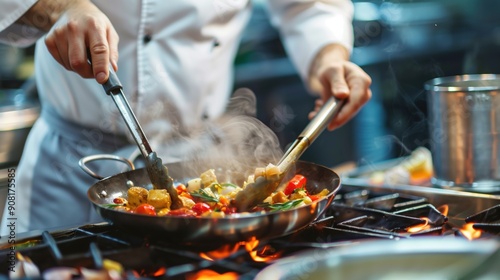 chef cooking in the restaurant kitchen 