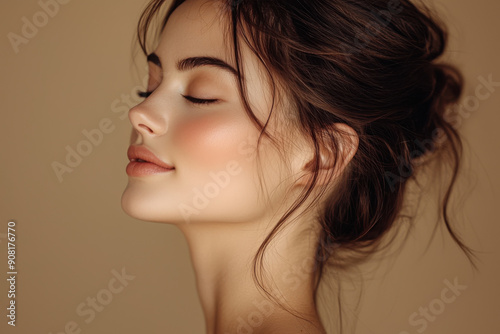 A close up of a girl's face with her eyes closed