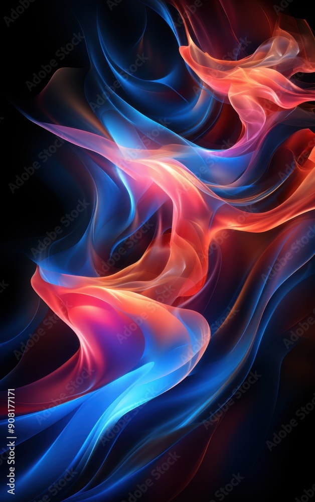 Naklejka premium Colorful neon light trails weave through the dark, creating a mesmerizing abstract design that evokes energy and movement