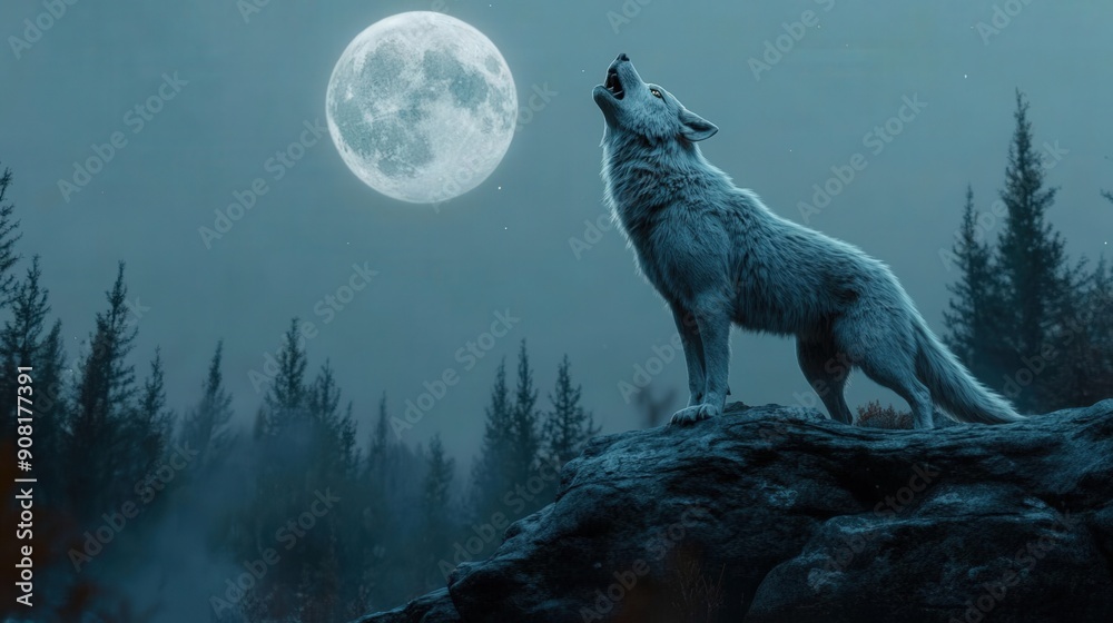 4K Realistic Animation A werewolf howling at the moon on a rocky hilltop