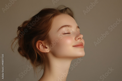 A close up of a girl's face with her eyes closed