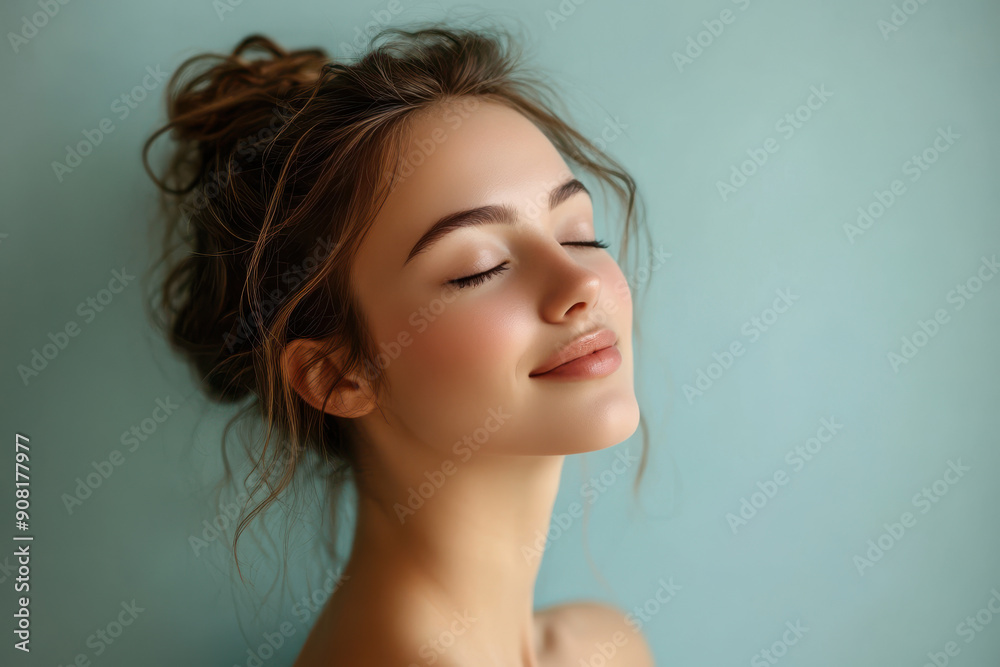 A close up of a girl's face with her eyes closed A close up of a girl's face with her eyes closed
