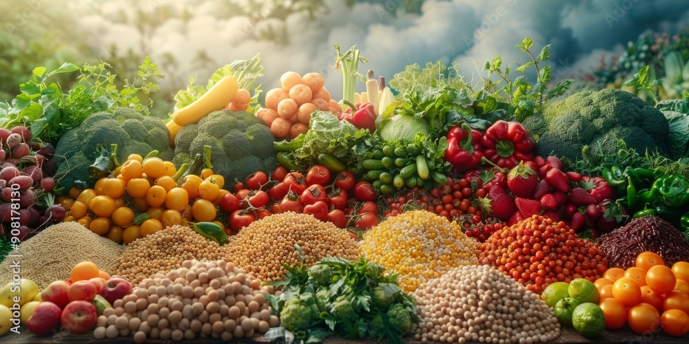 Fototapeta premium World Food Day fresh produce and grains, October 16th