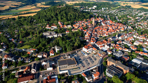 An Aerial panoramic view of the old town of the city Homberg on a sunny day in Germany. photo