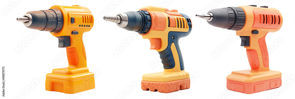 Electric Power Drills Set Isolated on Transparent Background Electric Power Drills Set Isolated on Transparent Background