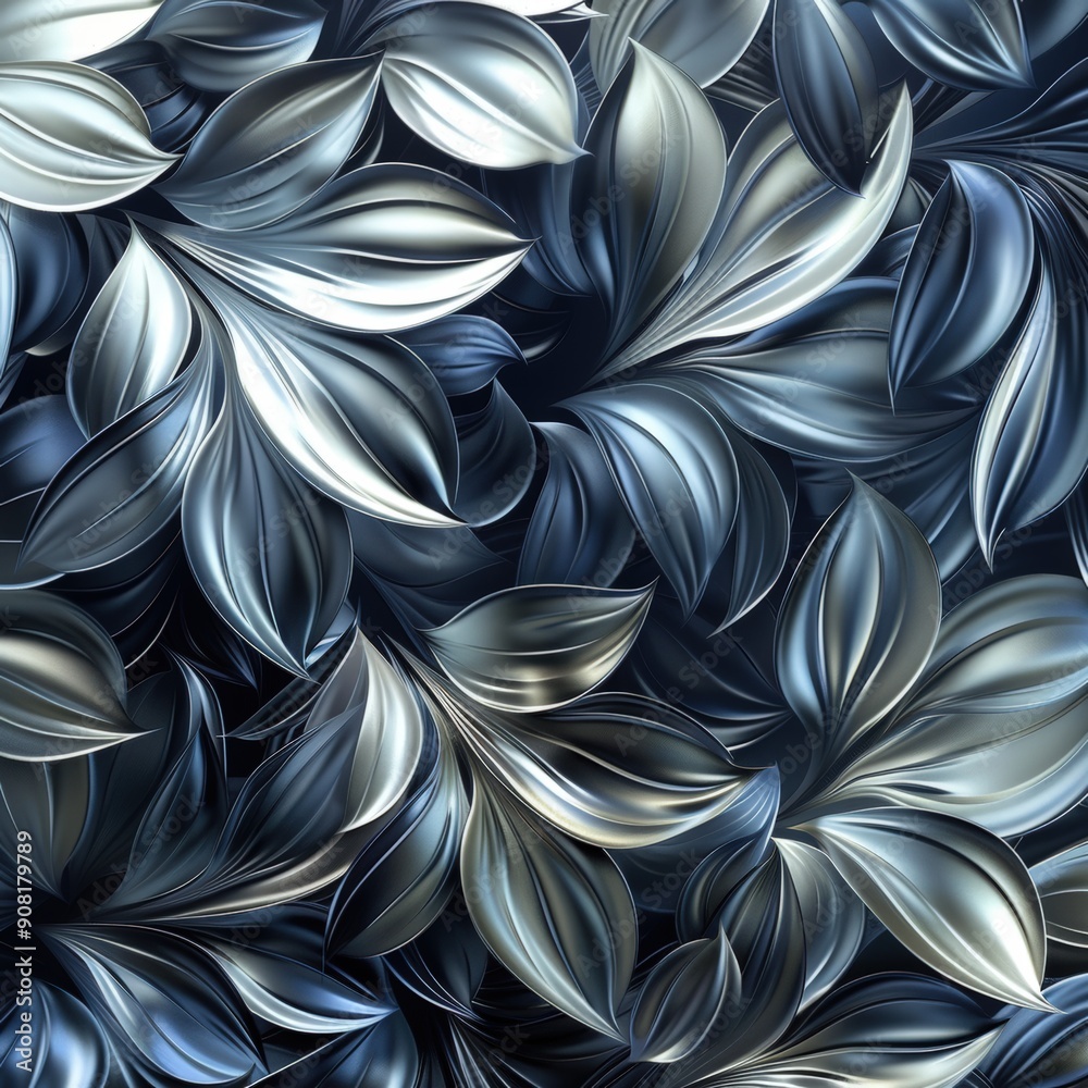 Fractal Leaves on Silver and Black Background Fractal Leaves on Silver and Black Background