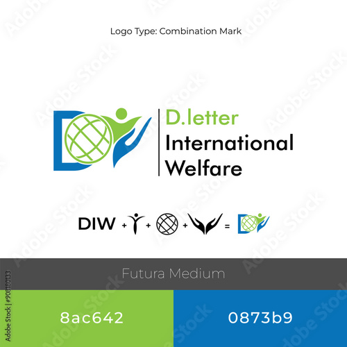 EPS Fully editable file D.letter international welfare logo mockup vector editable printable file with colors with codes and also add welfare sigs and symbol