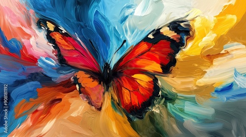 Colorful Butterfly Abstract Art Oil Painting Effect with Vibrant Hues