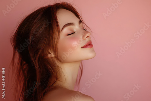 A close up of a girl's face with her eyes closed