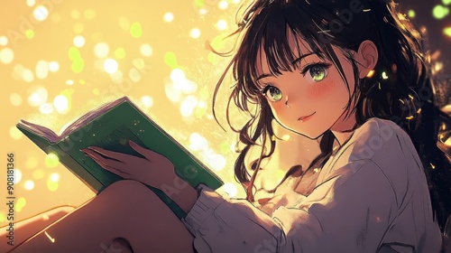 Beautiful Girl Reading Inspiring Study and Leisure Moment