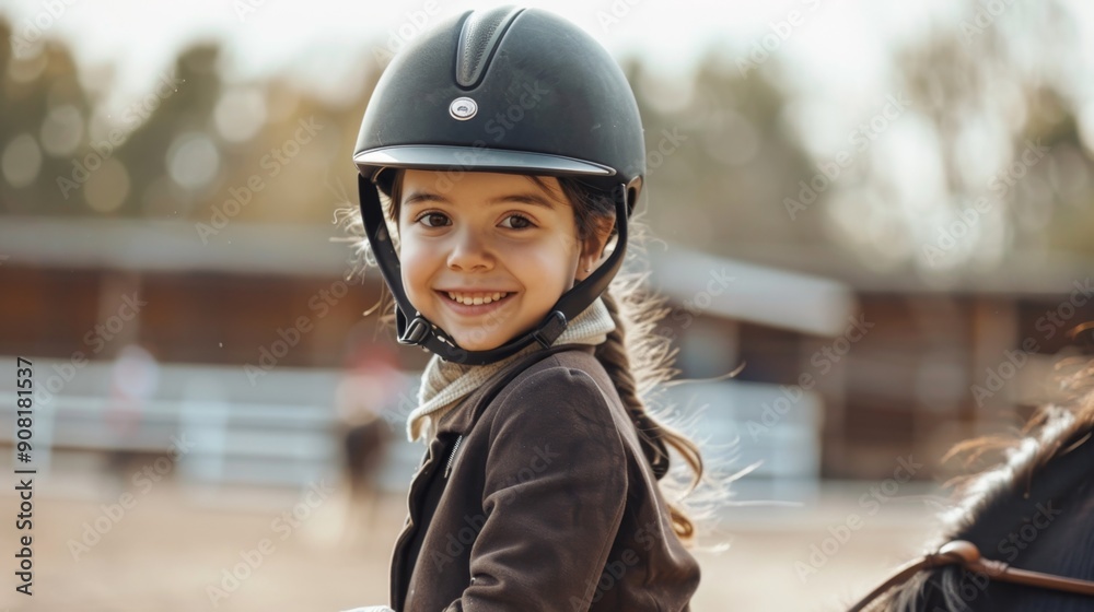 Smiling Equestrian Girl in a Riding Helmet, Portrait, Outdoor, Equestrian Sport, Young Rider, Horseback Riding, Horseback Rider Smiling Equestrian Girl in a Riding Helmet, Portrait, Outdoor, Equestrian Sport, Young Rider, Horseback Riding, Horseback Rider