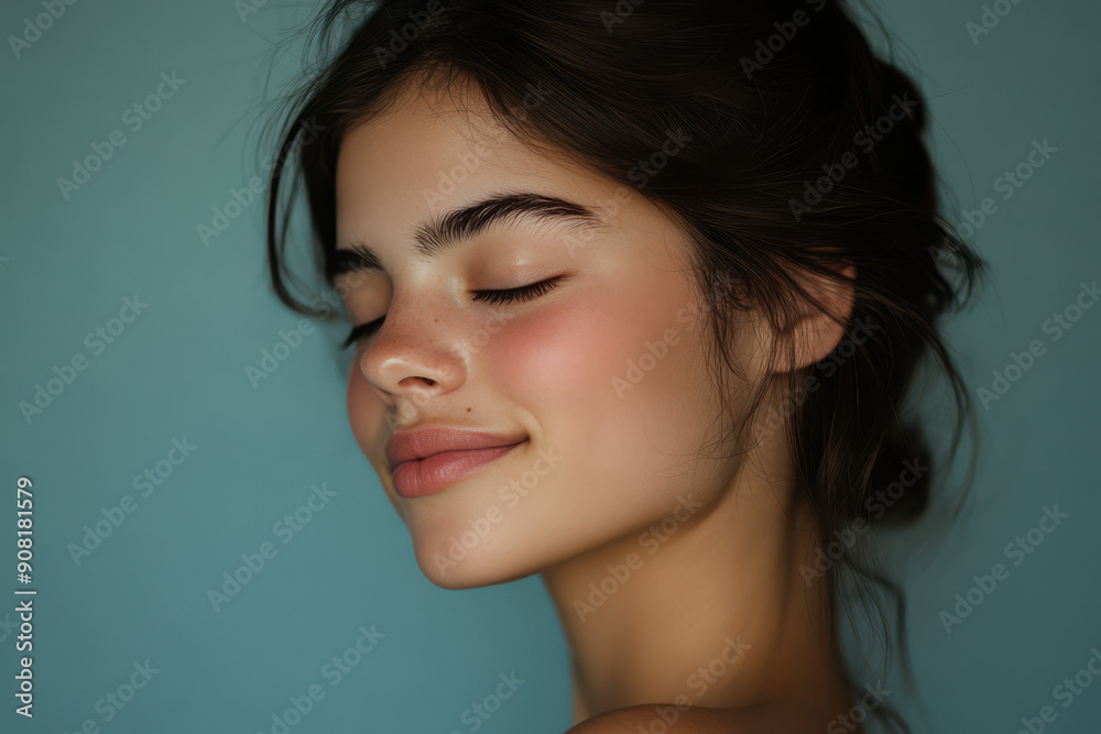 A close up of a girl's face with her eyes closed A close up of a girl's face with her eyes closed