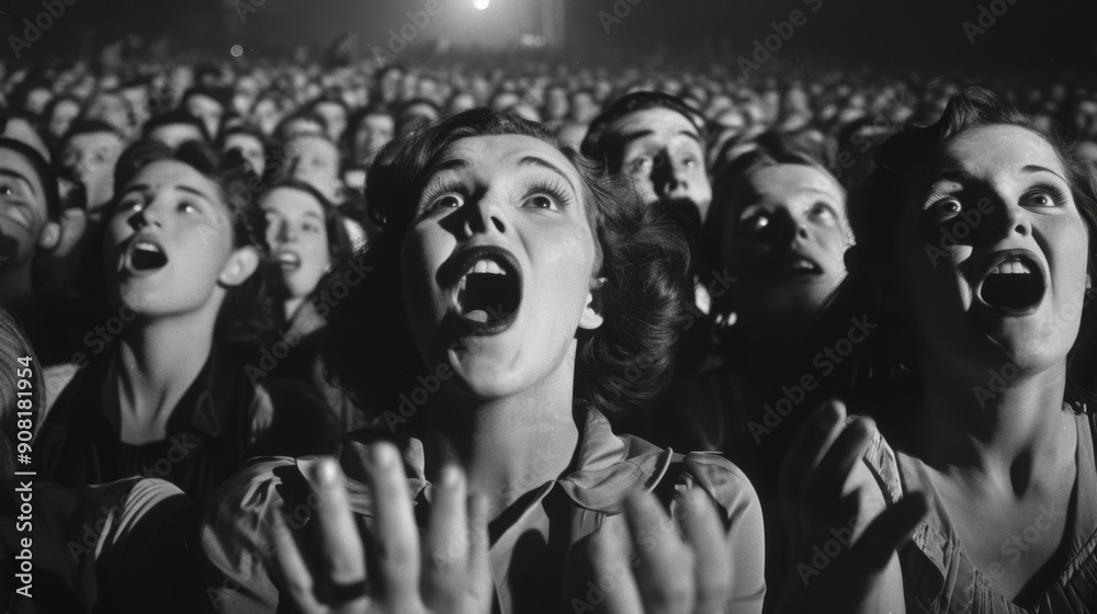 The Thrill of the Crowd, Black and White Photography, Close-up, Faces, Audience, Performance, Excitement The Thrill of the Crowd, Black and White Photography, Close-up, Faces, Audience, Performance, Excitement