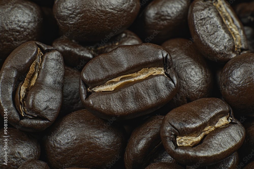 Close-Up of Dark Roasted Coffee Beans for Aromatic Brewing and Coffee Lovers Close-Up of Dark Roasted Coffee Beans for Aromatic Brewing and Coffee Lovers