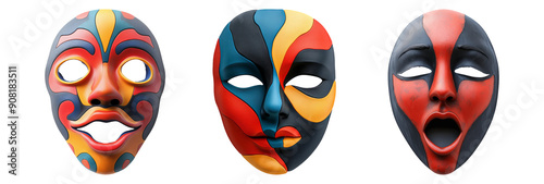 Artistic Theater Masks Set Isolated on Transparent Background