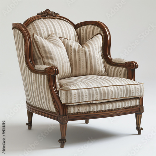 a chair with a striped upholing pattern

 photo