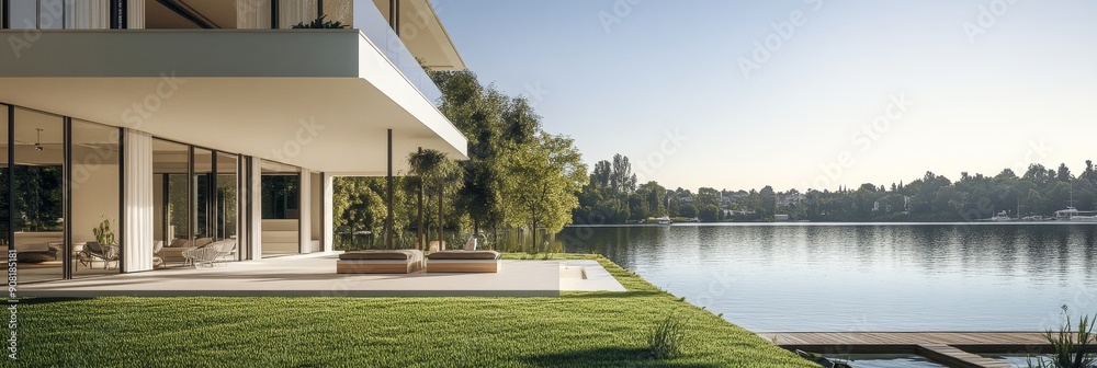 Modern Lakeside Home with Stunning Views - A modern house with large ... - Contemporary Houses With Lake Views