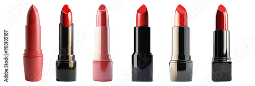 Assortment of Lipsticks Set Isolated on Transparent Background