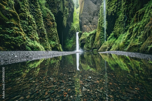 Waterfall United States. Oneonta Gorge, Oregon Landscape with River and Canyon photo