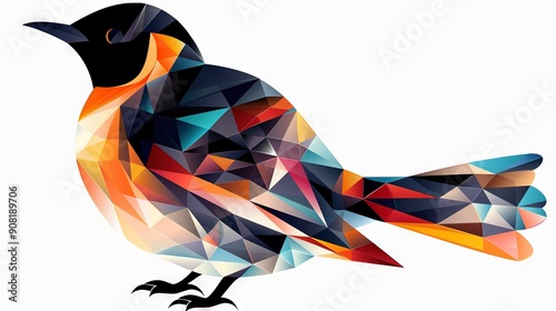   A vibrant bird perches on a pure white table near a raven with an orange bill and ebony plumage